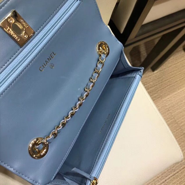Chanel Lambskin Trendy CC Wallet On Chain WOC Bag A80982 Denim Blue 2018