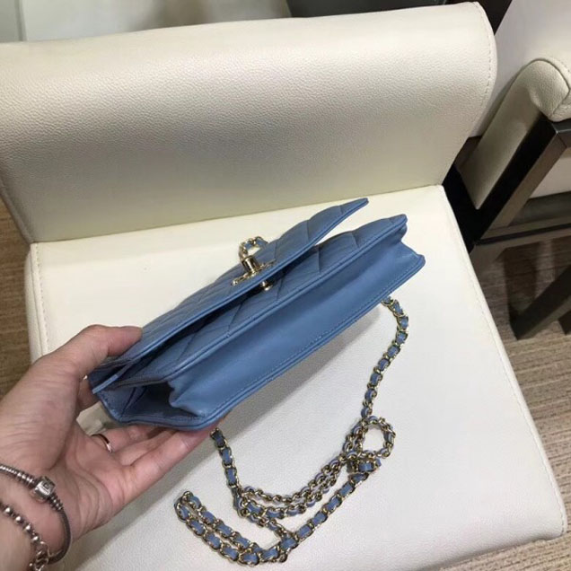 Chanel Lambskin Trendy CC Wallet On Chain WOC Bag A80982 Denim Blue 2018