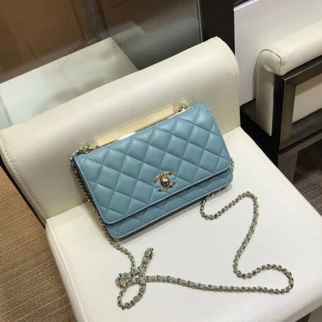 Chanel Lambskin Trendy CC Wallet On Chain WOC Bag A80982 Light Green 2018
