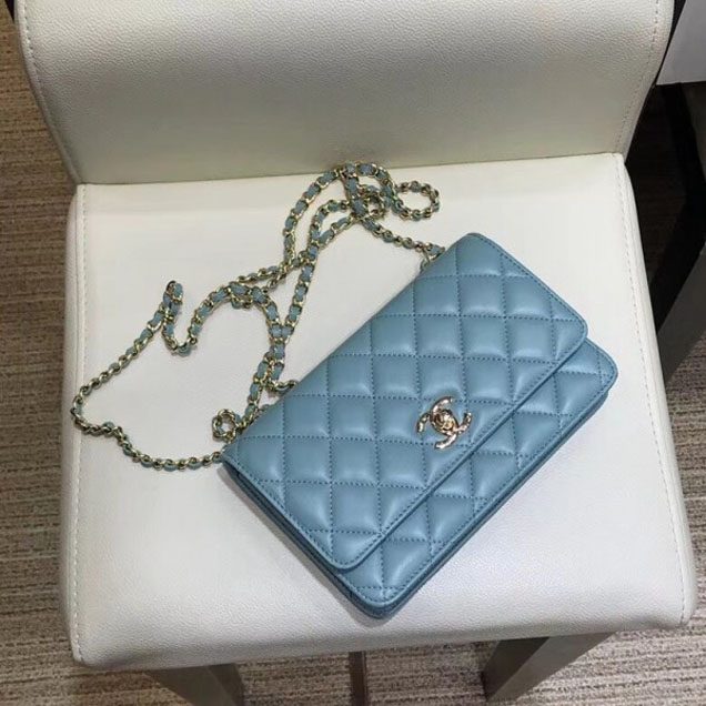 Chanel Lambskin Trendy CC Wallet On Chain WOC Bag A80982 Light Green 2018