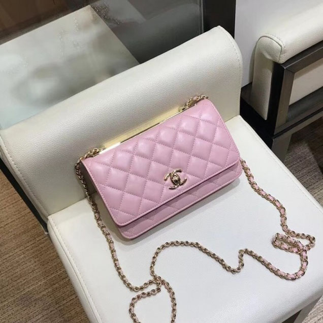 Chanel Lambskin Trendy CC Wallet On Chain WOC Bag A80982 Pink 2018