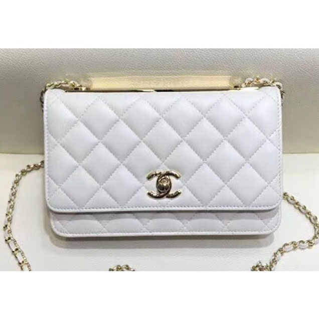 Chanel Lambskin Trendy CC Wallet On Chain WOC Bag A80982 White 2018