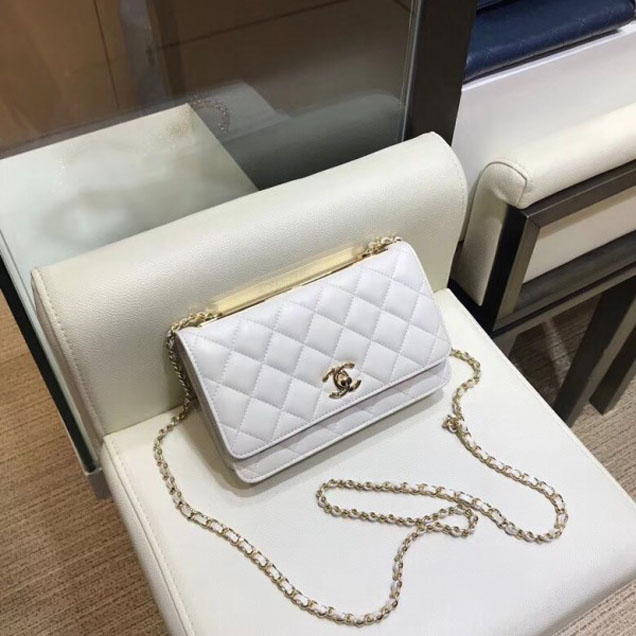 Chanel Lambskin Trendy CC Wallet On Chain WOC Bag A80982 White 2018