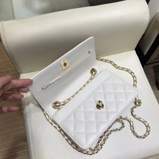 Chanel Lambskin Trendy CC Wallet On Chain WOC Bag A80982 White 2018