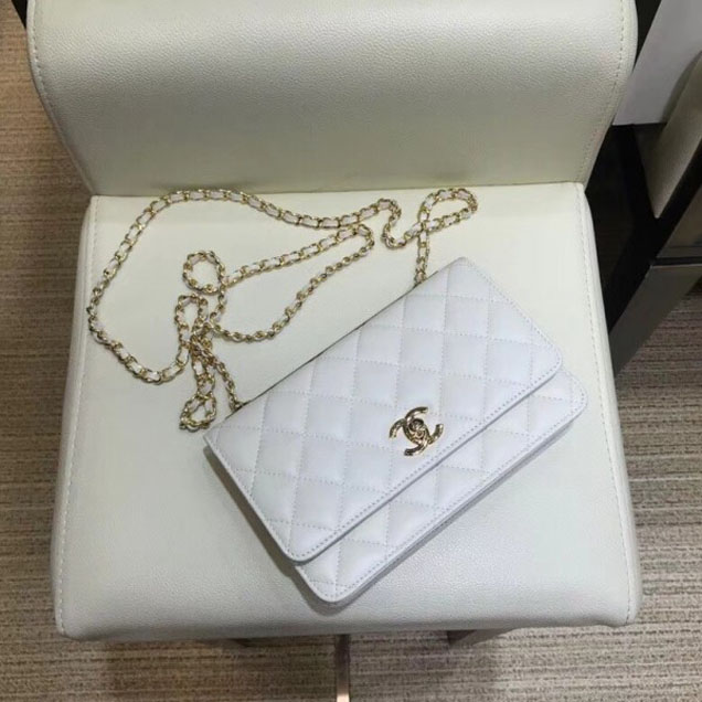 Chanel Lambskin Trendy CC Wallet On Chain WOC Bag A80982 White 2018