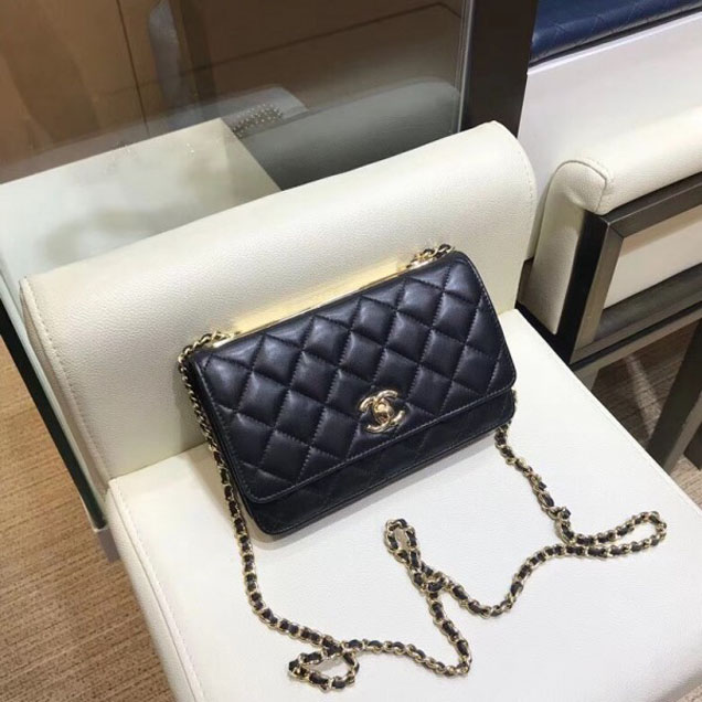 Chanel Lambskin Trendy CC Wallet On Chain WOC Bag A80982 Black 2018