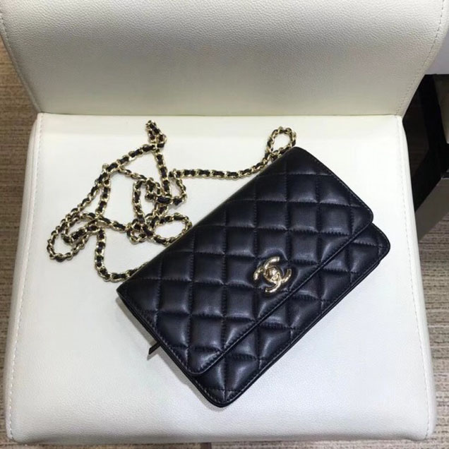 Chanel Lambskin Trendy CC Wallet On Chain WOC Bag A80982 Black 2018