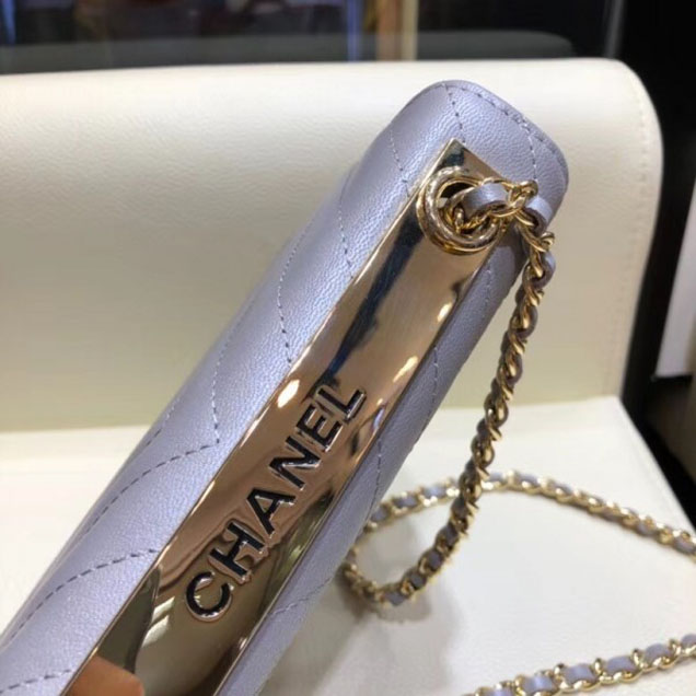Chanel Lambskin Chevron Trendy CC Wallet On Chain WOC Bag A80982 Gray 2018