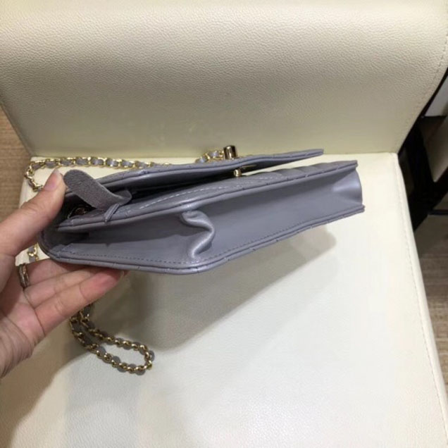 Chanel Lambskin Chevron Trendy CC Wallet On Chain WOC Bag A80982 Gray 2018