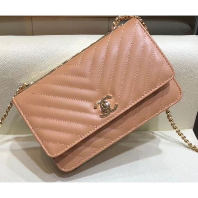 Chanel Lambskin Chevron Trendy CC Wallet On Chain WOC Bag A80982 Caramel 2018