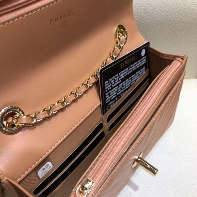 Chanel Lambskin Chevron Trendy CC Wallet On Chain WOC Bag A80982 Caramel 2018