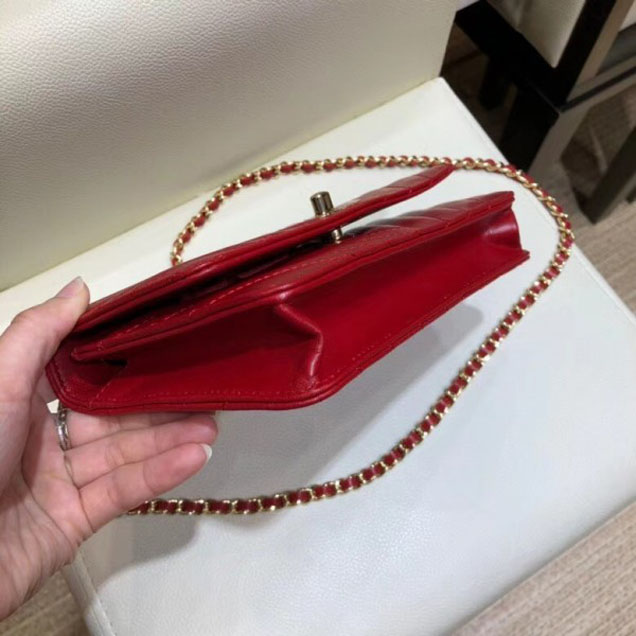 Chanel Lambskin Chevron Trendy CC Wallet On Chain WOC Bag A80982 Red 2018