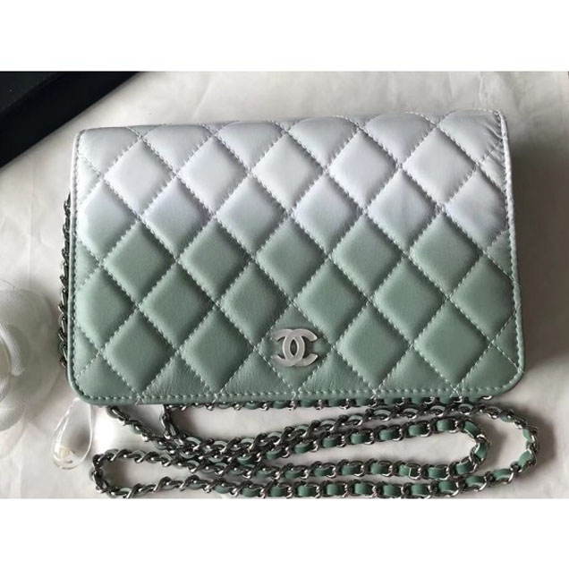 Chanel Patent Calfskin Glass Strass Wallet On Chain WOC Bag Green/White 2018