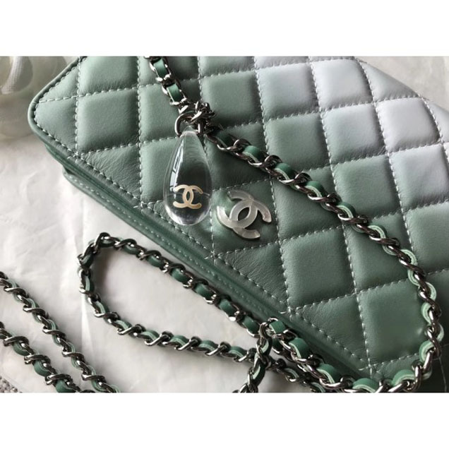 Chanel Patent Calfskin Glass Strass Wallet On Chain WOC Bag Green/White 2018