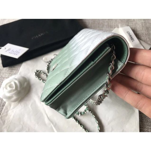 Chanel Patent Calfskin Glass Strass Wallet On Chain WOC Bag Green/White 2018