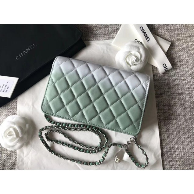 Chanel Patent Calfskin Glass Strass Wallet On Chain WOC Bag Green/White 2018