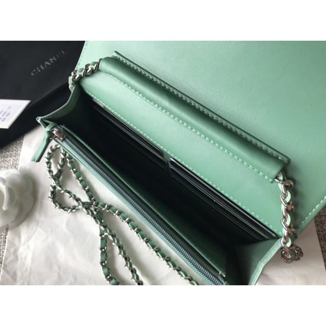 Chanel Patent Calfskin Glass Strass Wallet On Chain WOC Bag Green/White 2018