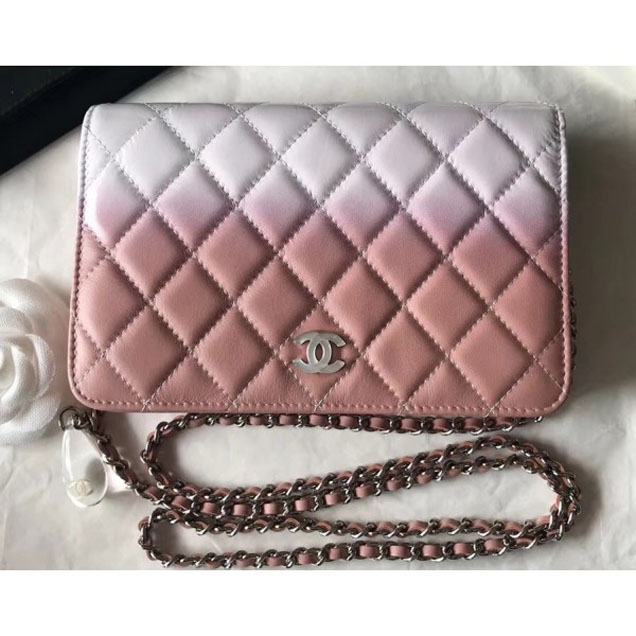 Chanel Patent Calfskin Glass Strass Wallet On Chain WOC Bag Pink/White 2018