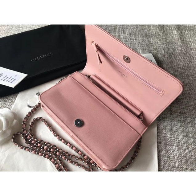 Chanel Patent Calfskin Glass Strass Wallet On Chain WOC Bag Pink/White 2018