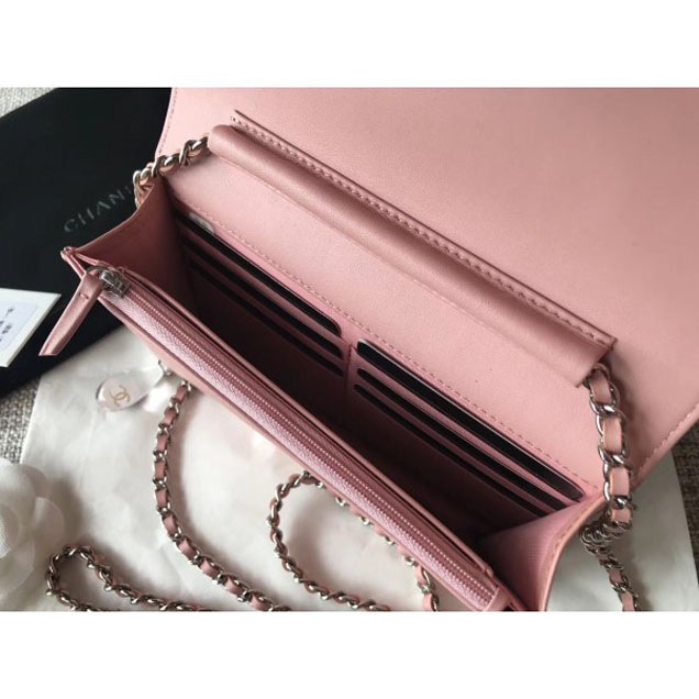 Chanel Patent Calfskin Glass Strass Wallet On Chain WOC Bag Pink/White 2018