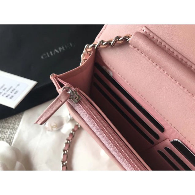 Chanel Patent Calfskin Glass Strass Wallet On Chain WOC Bag Pink/White 2018