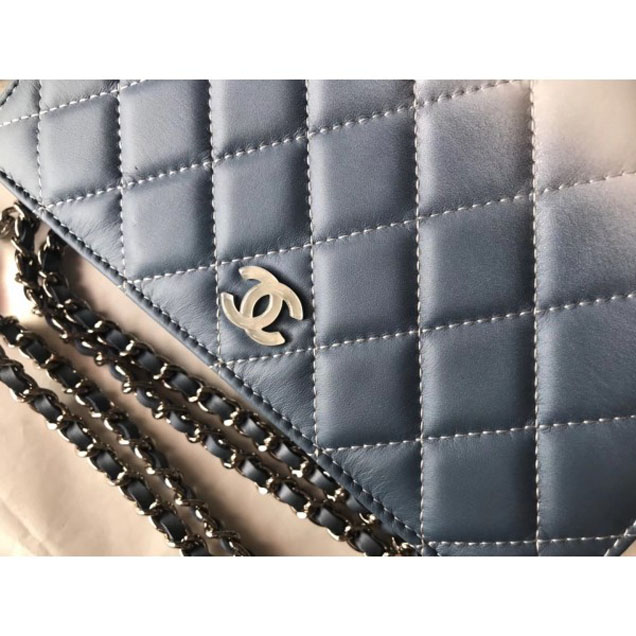 Chanel Patent Calfskin Glass Strass Wallet On Chain WOC Bag Blue/White 2018