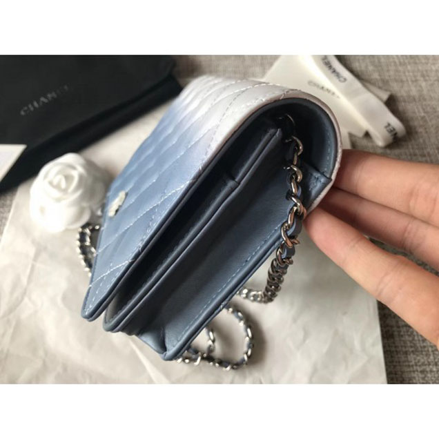 Chanel Patent Calfskin Glass Strass Wallet On Chain WOC Bag Blue/White 2018