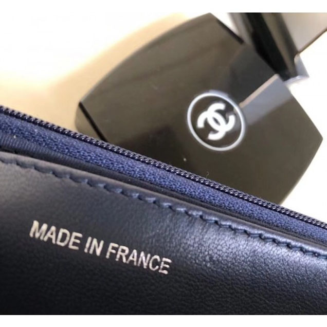 Chanel Lambskin Camellia Wallet On Chain WOC Bag Navy Blue