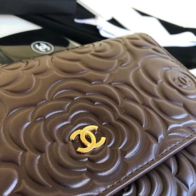Chanel Lambskin Camellia Wallet On Chain WOC Bag Burgundy