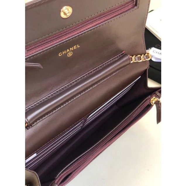 Chanel Lambskin Camellia Wallet On Chain WOC Bag Burgundy