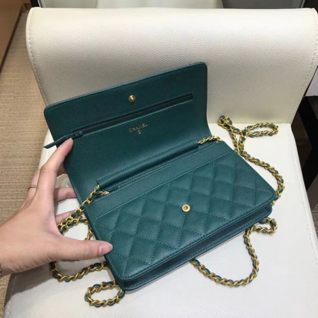 Chanel Shine Gold Hardware Caviar Boy Wallet On Chain WOC Bag Green 2018