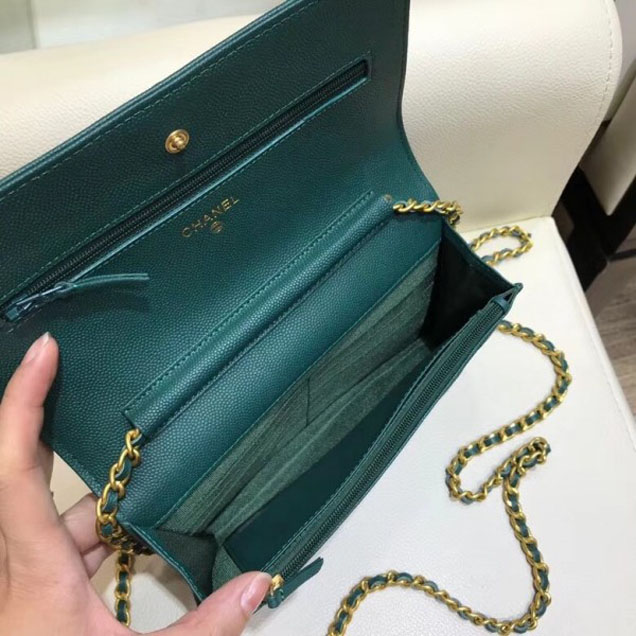 Chanel Shine Gold Hardware Caviar Boy Wallet On Chain WOC Bag Green 2018