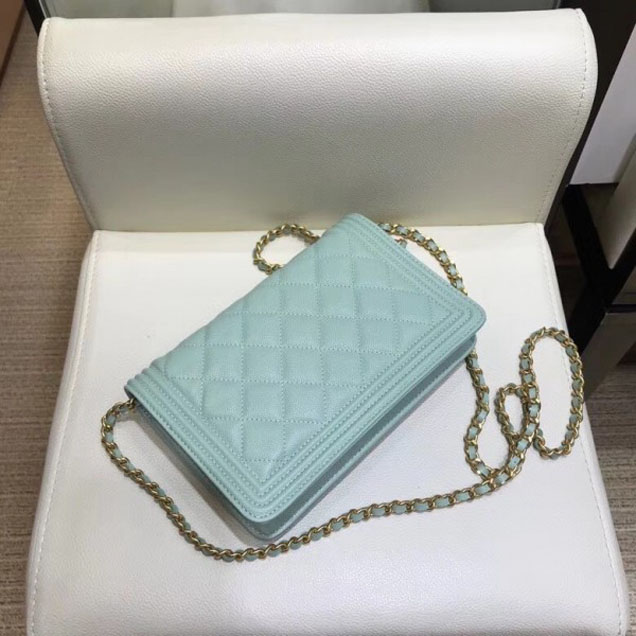 Chanel Shine Gold Hardware Caviar Boy Wallet On Chain WOC Bag Light Green 2018