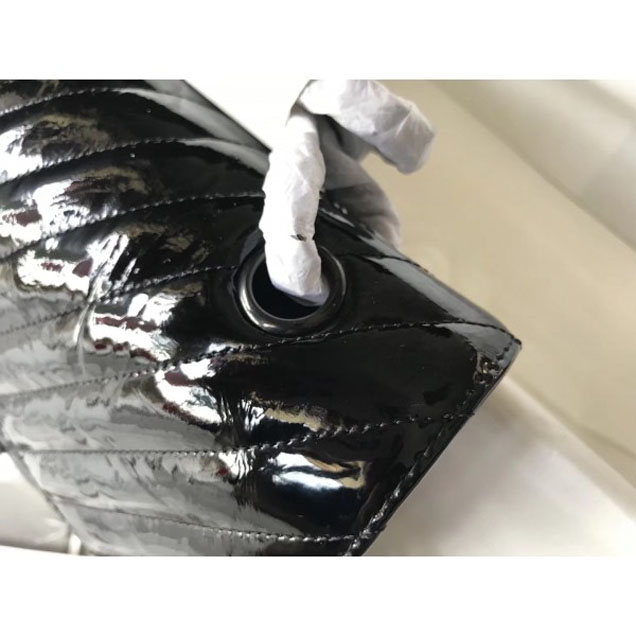 Chanel Patent Metallic Crumpled Calfskin Chevron Classic Flap Medium Bag Black 2018