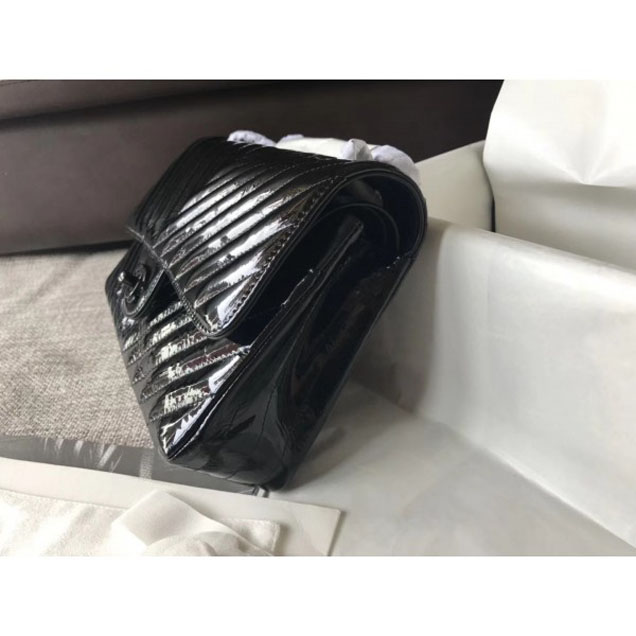 Chanel Patent Metallic Crumpled Calfskin Chevron Classic Flap Medium Bag Black 2018