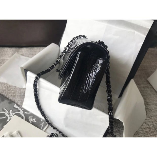 Chanel Patent Metallic Crumpled Calfskin Chevron Classic Flap Small Bag Black 2018