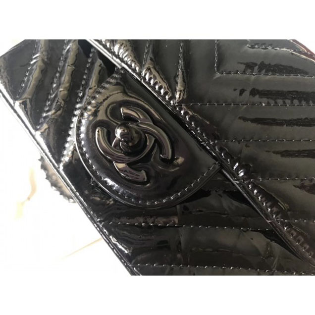 Chanel Patent Metallic Crumpled Calfskin Chevron Classic Flap Mini Bag Black 2018