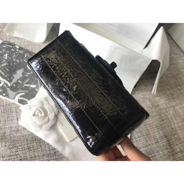 Chanel Patent Metallic Crumpled Calfskin Chevron Classic Flap Mini Bag Black 2018