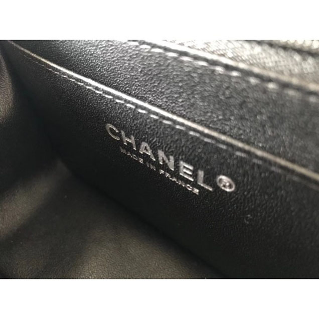Chanel Patent Metallic Crumpled Calfskin Chevron Classic Flap Mini Bag Black 2018