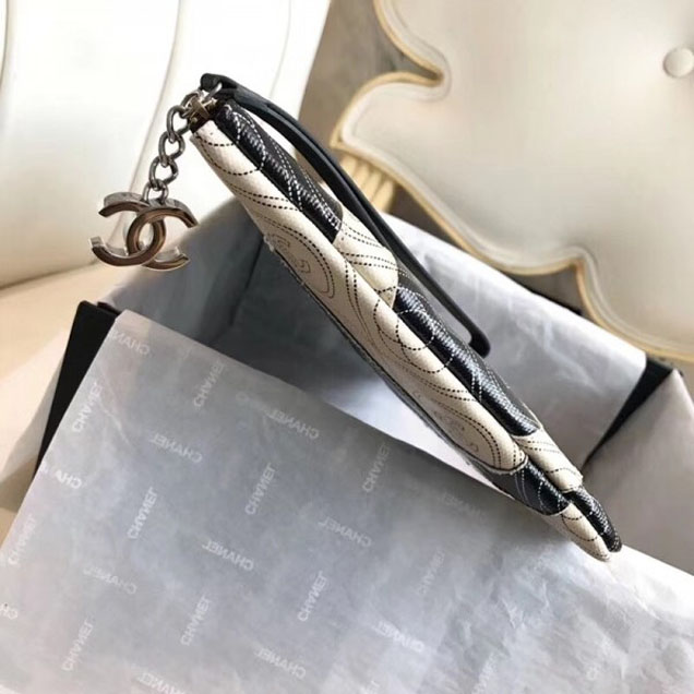 Chanel Printed Canvas Maxi Pouch Clutch Bag A70214 Black/Beige 2018