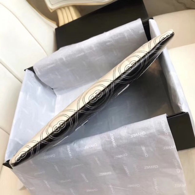 Chanel Printed Canvas Maxi Pouch Clutch Bag A70214 Black/Beige 2018