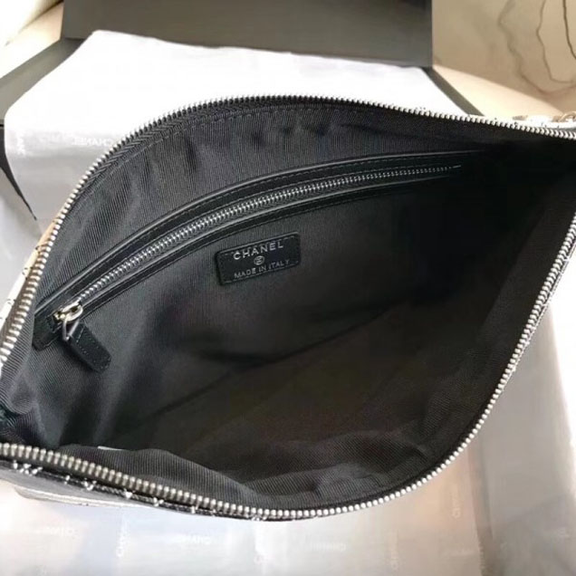 Chanel Printed Canvas Maxi Pouch Clutch Bag A70214 Black/Beige 2018