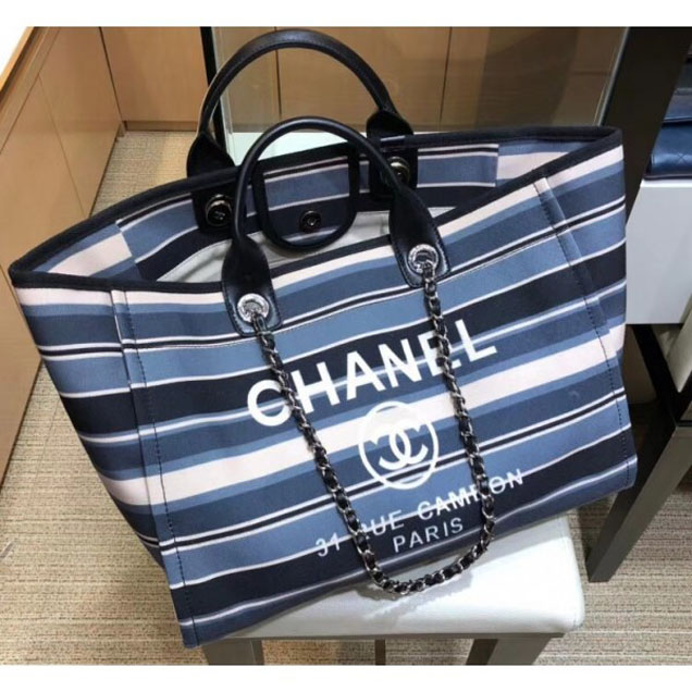 Chanel Canvas Deauville Shopping Bag A66941 Stripe 2018