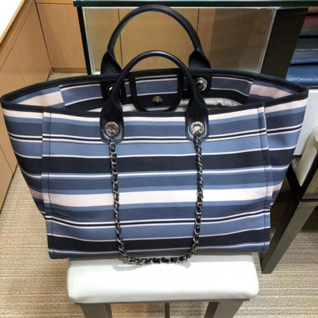 Chanel Canvas Deauville Shopping Bag A66941 Stripe 2018
