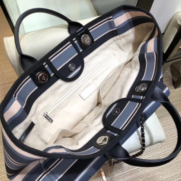 Chanel Canvas Deauville Shopping Bag A66941 Stripe 2018