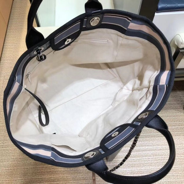 Chanel Canvas Deauville Shopping Bag A66941 Stripe 2018
