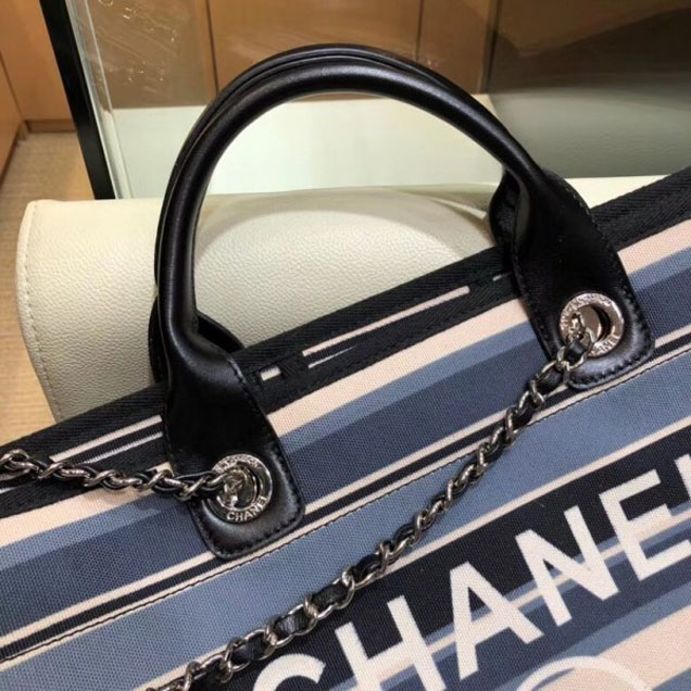 Chanel Canvas Deauville Shopping Bag A66941 Stripe 2018