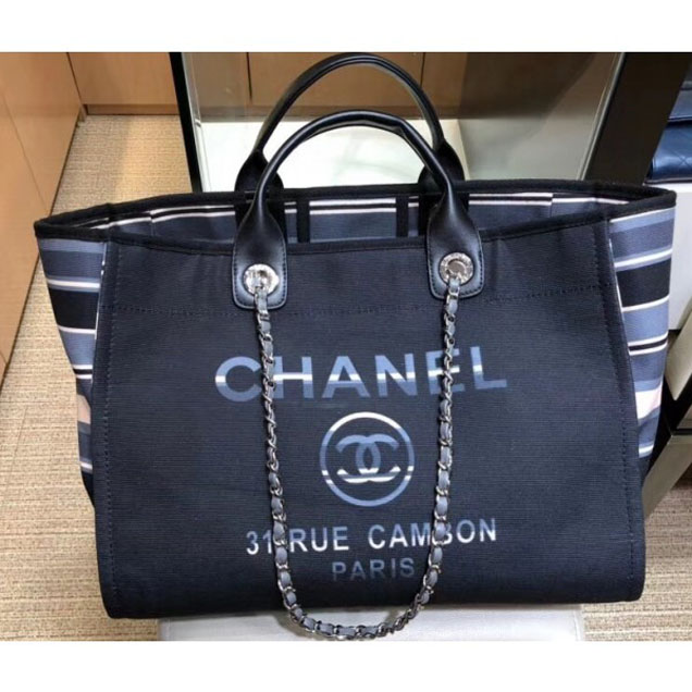 Chanel Canvas Deauville Shopping Bag A66941 Black/Stripe 2018