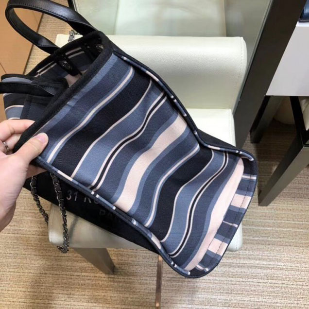 Chanel Canvas Deauville Shopping Bag A66941 Black/Stripe 2018