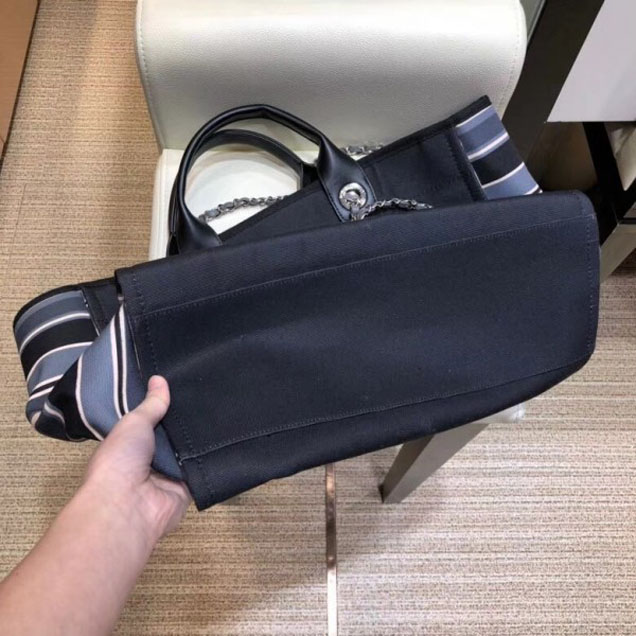 Chanel Canvas Deauville Shopping Bag A66941 Black/Stripe 2018